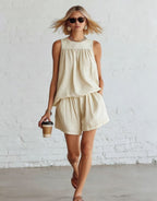 Crinkled Casual Two Piece Short Set