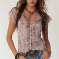Blush Floral Ruffled Chiffon Blouse