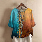 Floral Print Half‑Sleeve Crew Neck Blouse