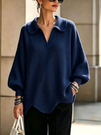 Peter Pan Collar V-Notch Oversized Rib Knit Sweater