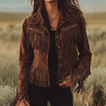 Solid Color Lapel Short Tassel Suede Jacket