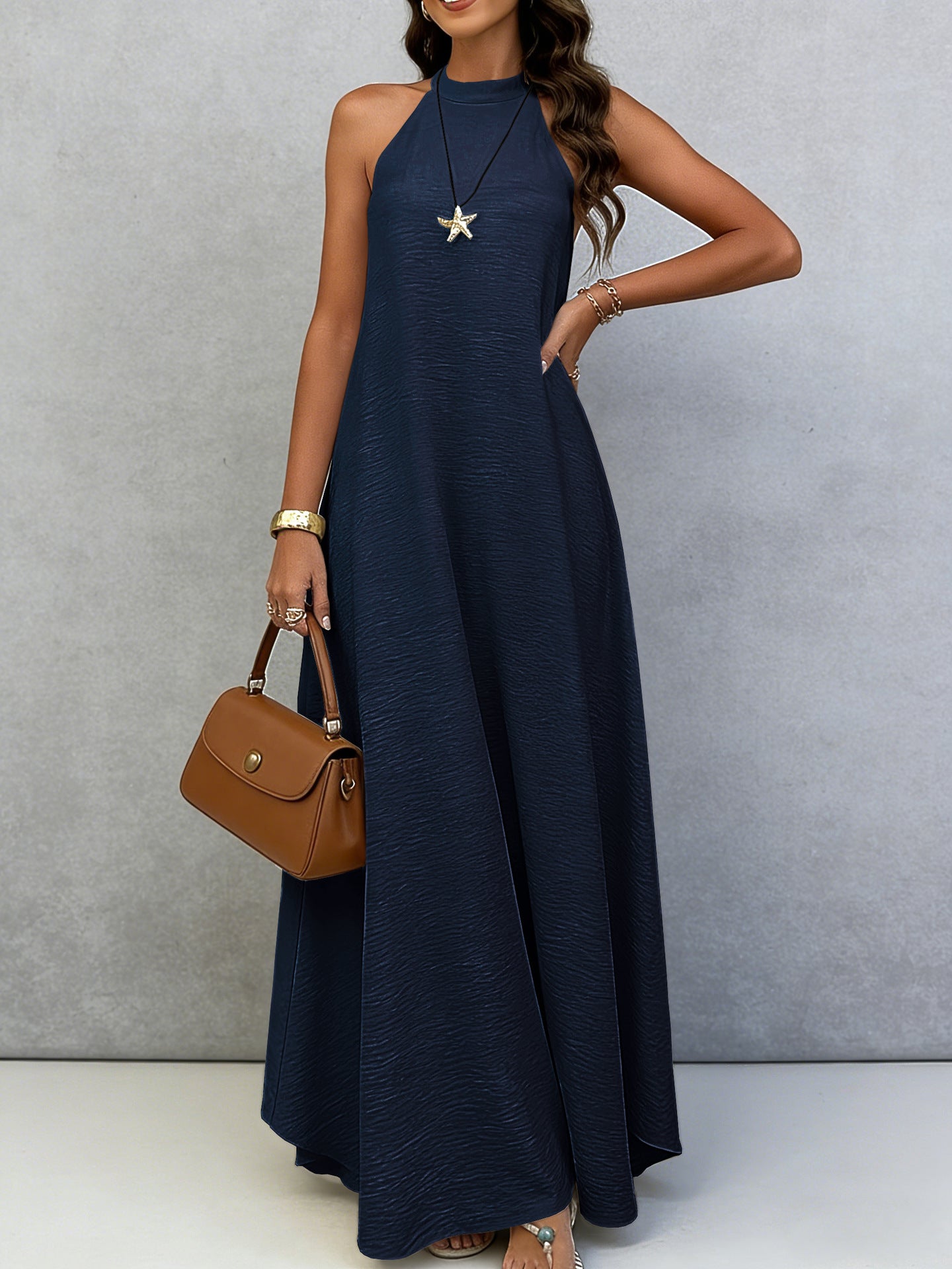 Halter Neck Tie-Back Maxi Dress
