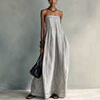 Contrast Stitch Thin Strap Straight Maxi Slip Dress