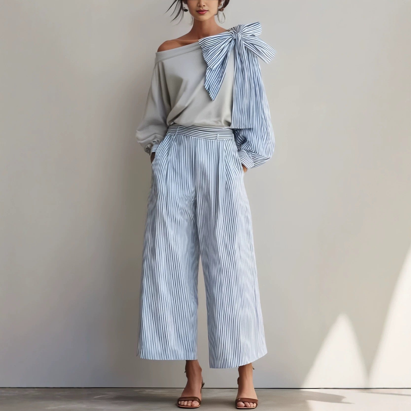 Striped Casual Elegant Straight Pants Women'S Suit