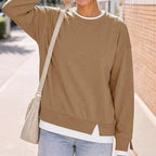Women’s Oversized Contrast Rib Cuff Layered Look Pullover