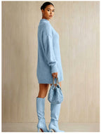 Mock Neck Long Sleeve Oversized Knit Sweater Dress