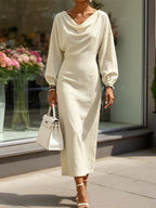 Cowl‑Neck Batwing Sleeve Bodycon Midi Dress