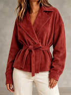 Women's Faux Suede Wrap Jacket with Self-Tie Belt