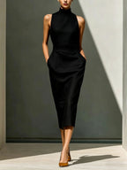 Women'S Elegant Sleeveless Slim Fit Hip-Covering Mid-Length Dress