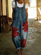 Effortless Boho Floral Denim Overalls for Women