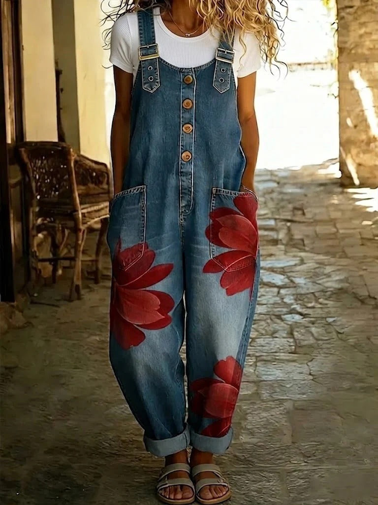 Effortless Boho Floral Denim Overalls for Women