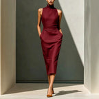 Women'S Elegant Sleeveless Slim Fit Hip-Covering Mid-Length Dress
