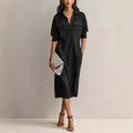 Utility Pocket Half Placket Midi Shirt Dress