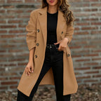 Street Style Autumn And Winter Lapel Double-Breasted Woolen Coat Jacket