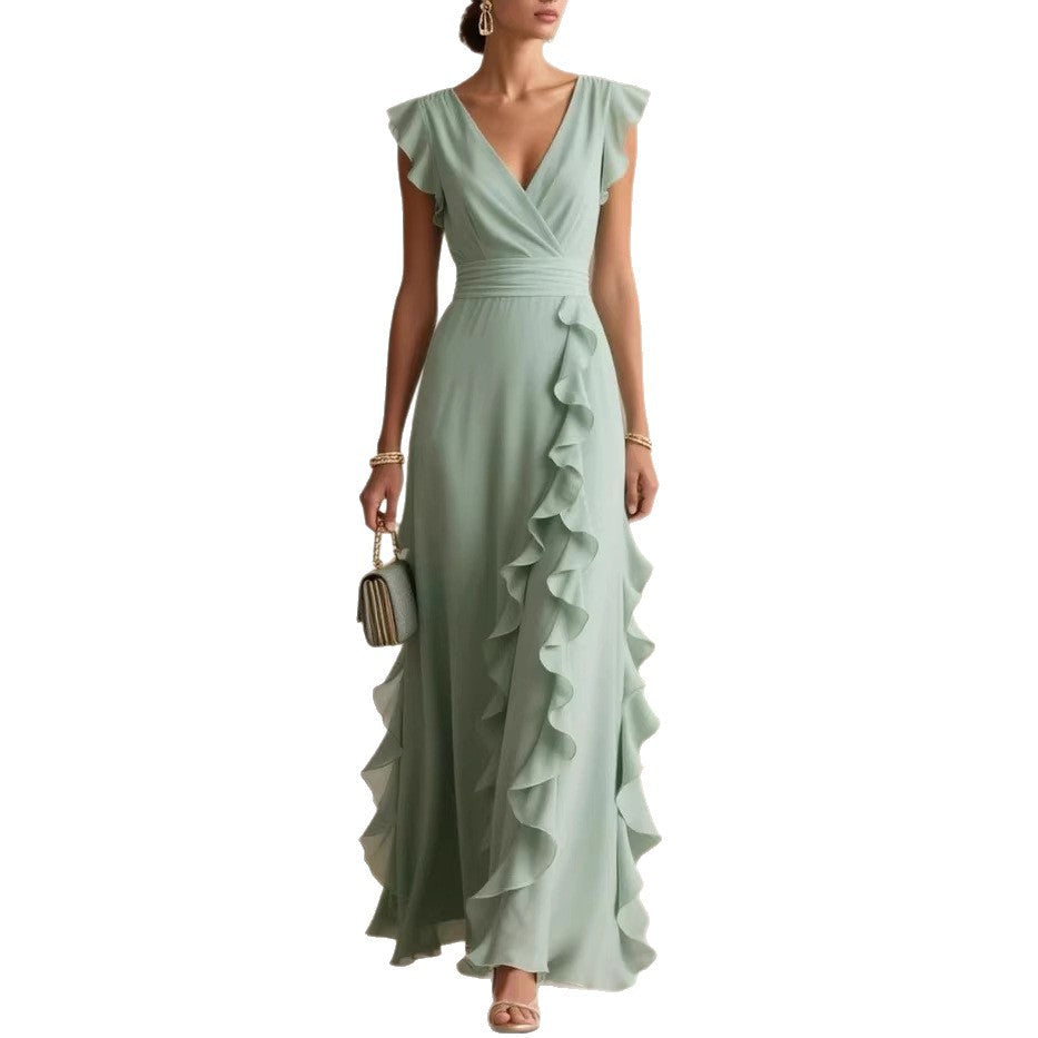 Flutter Sleeve Ruffle Maxi Dress