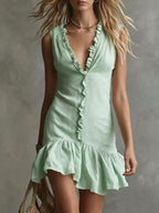 Sleeveless V-Neck Flowy Hem Casual Summer Dress
