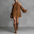 Urban Plain Stand Collar Mini Denim Dress