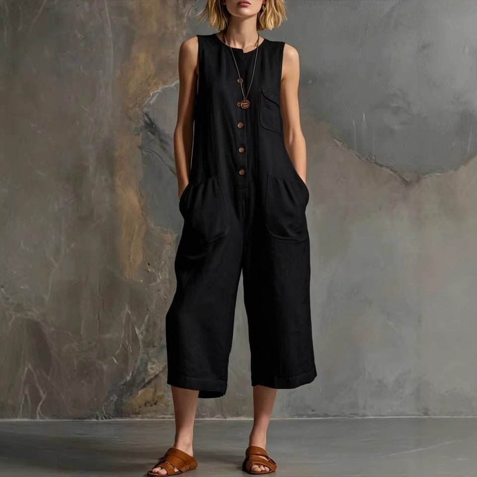 Effortless Linen Sleeveless Wide-Leg Jumpsuit