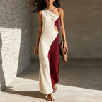 Block One Shoulder Cutout Textured Maxi Dress