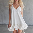 Elegant And Casual Solid Color V-Neck Ruffled Mini Skirt