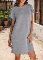Women's Casual Roll‑Short‑Sleeve T‑Shirt Dress