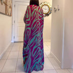 Women's Abstract Zebra Print Batwing Sleeve Maxi Caftan