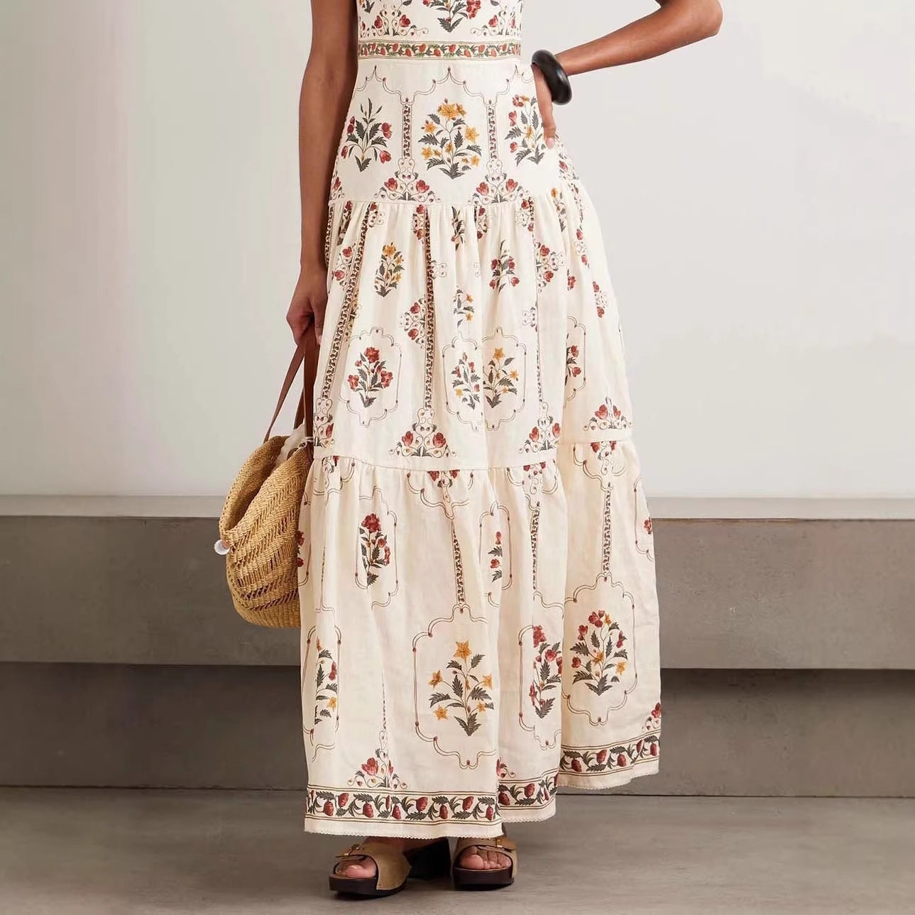 Vintage Floral Tiered Maxi Dress | Square Neck Cami Sundress