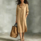 Oversized Linen‑Blend Shirt Midi Dress