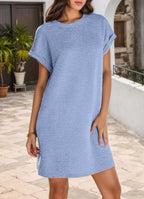 Women's Casual Roll‑Short‑Sleeve T‑Shirt Dress