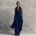 Casual Lace-Up Sleeveless Cotton Blend Jumpsuit