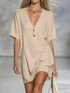 Effortless Chic Linen-Blend V-Neck Shirt Dress