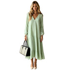 V‑Neck Long‑Sleeve Tiered Ruffle‑Hem Midi Dress