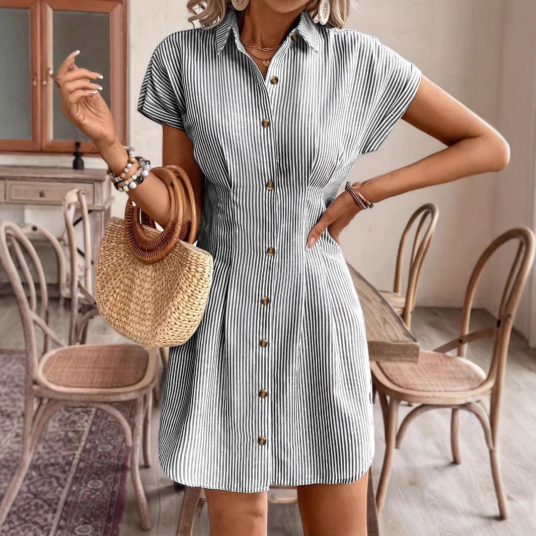 Blue Striped Button-Down Shirt Dress