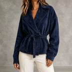 Women's Faux Suede Wrap Jacket with Self-Tie Belt