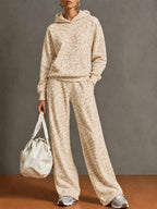 Leopard Print Hooded Top & Wide Leg Pants 2 Piece Tracksuit Set
