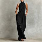Sleeveless High Neck Linen Maxi Shift Dress