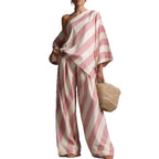 Striped Asymmetric Top & Wide-Leg Pants Set