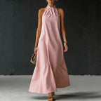 Linen-Blend Halter Neck Maxi Dress