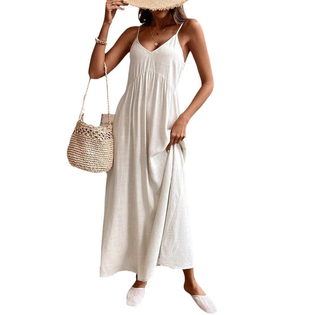 Casual Relaxed Fit Sleeveless Linen Midi Maxi Dress