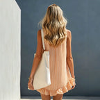 Orange White Vertical Stripe Spaghetti Strap Ruffle Hem Mini Dress