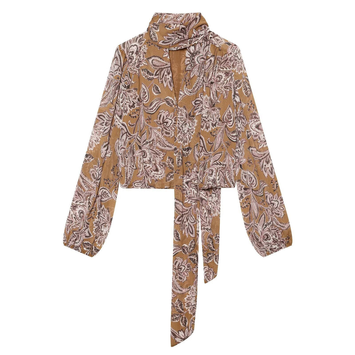 Floral Print Cropped Tie-Front Blouse