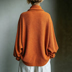 Waffle-Knit Oversized Cowl Neck Top