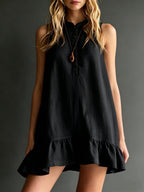 Effortless Sleeveless Ruffle Hem Shift Dress – Relaxed Linen Blend Style