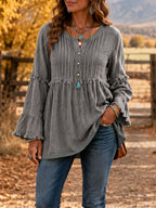 Boho Ruffle Bell Sleeve Tunic Casual  Blouse