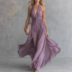 Women'S Sexy Solid Color V-Neck Sleeveless Waist Dress