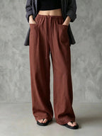Elastic Drawstring Waist Linen Blend Wide‑Leg Pants