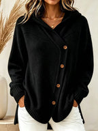 Hooded Wrap Diagonal Button Knit Cardigan