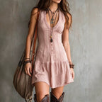 Sleeveless Button-Down Denim Mini Dress