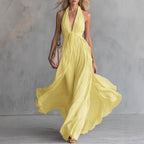 Women'S Sexy Solid Color V-Neck Sleeveless Waist Dress