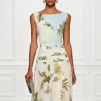 Vintage Lily Floral Color Block Maxi Gown